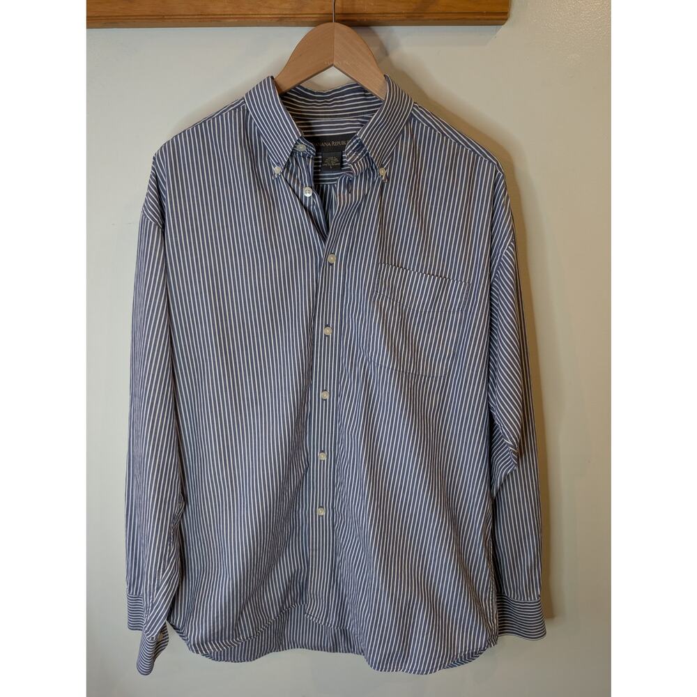 Banana Republic Pinstripe Casual Shirt Blue White Button Down Cotton Men's L